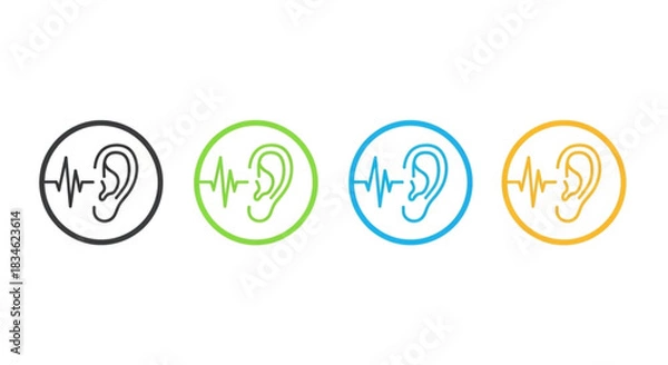 Obraz ear icons with sound wave signals representing hearing and audio reception