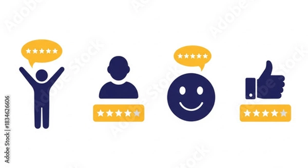 Obraz Customer Feedback Icons Representing Satisfaction and Positive Reviews with Star Ratings
