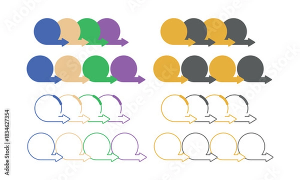 Fototapeta 吹き出し矢印のワークフローイラスト – プロセス・コミュニケーション図解