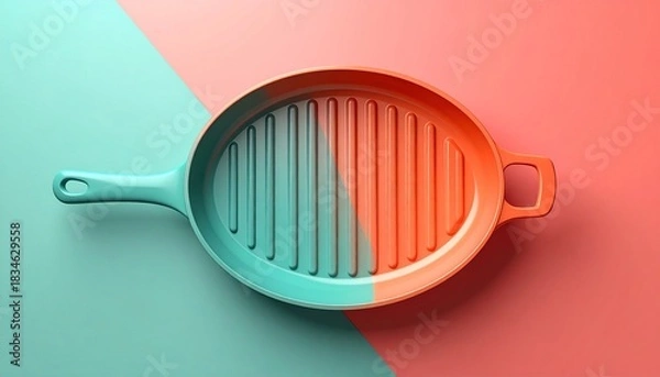 Fototapeta Minimalist Grilling Pan on Split Color Background.