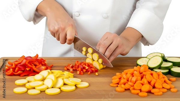 Fototapeta Chef slicing food on transparent background