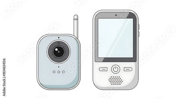 Obraz Illustration of a modern baby monitor system with a camera unit and a parent display unit.