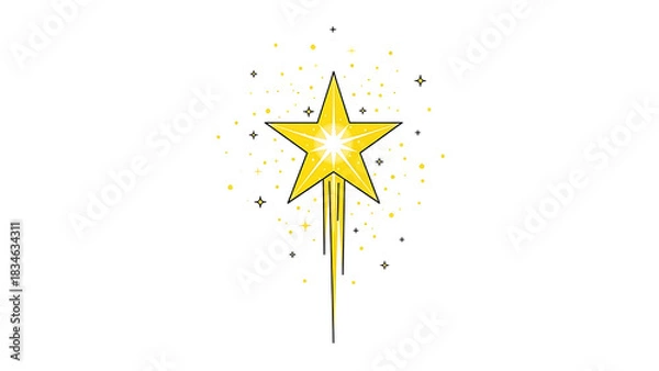 Obraz A bright yellow star with a sparkling trail and surrounding glitter, symbolizing success or magic.