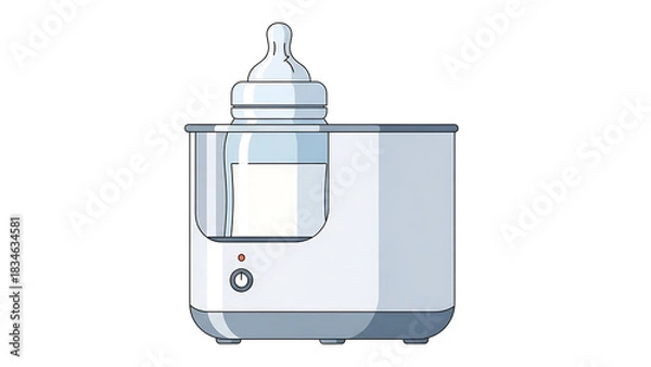 Obraz Illustration of a modern electric baby bottle warmer with a bottle of milk inside, featuring a simple design.