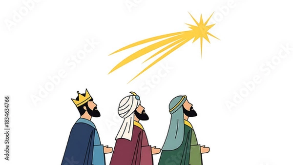 Obraz Three Wise Men following the Star of Bethlehem, a religious Christmas illustration.