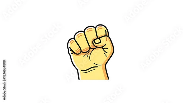 Obraz Cartoon illustration of a light-skinned human hand clenched into a fist, symbolizing strength or determination, on a plain white background.
