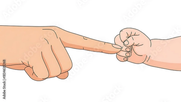 Obraz Close-up illustration of an adult's finger gently touching a baby's small fist, symbolizing connection and new life.