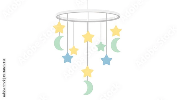 Obraz Charming baby mobile featuring pastel stars and crescent moons, perfect for a nursery or crib decoration.