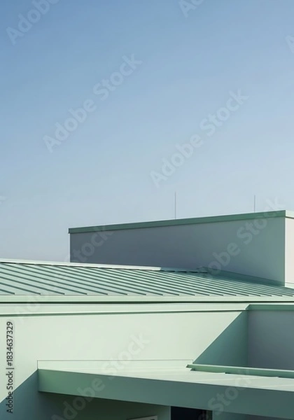 Fototapeta Geometric composition with blue sky and green architectural surfaces