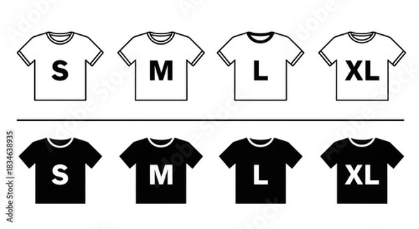 Obraz T-Shirt Size Chart with Small, Medium, Large, and Extra Large Options in Black and White