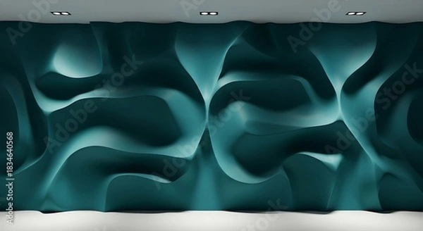 Fototapeta Teal abstract wavy wall design, contemporary background backdrop space