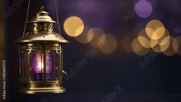Fototapeta Single Gold Lantern Bokeh