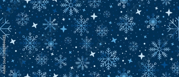 Fototapeta Snowflakes seamless pattern. Falling snowflakes. Winter holidays theme. Seamless background with snowflakes. Snowfall. Vector illustration
