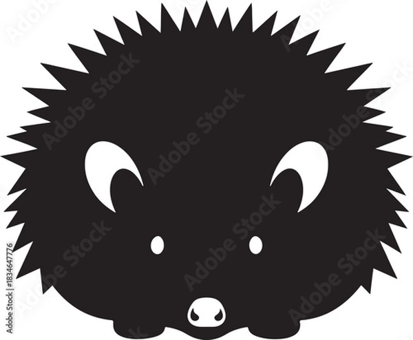 Obraz Stylized black and white hedgehog icon with minimal features, a cute and friendly animal illustration in vector graphic style