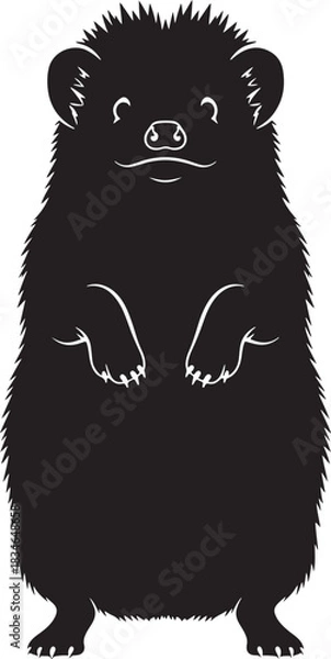 Obraz Hedgehog silhouette standing on hind legs with front paws raised, smiling expression, isolated vector illustration