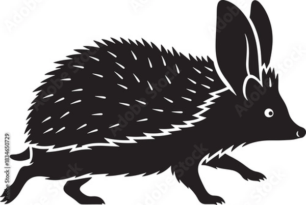 Obraz Stylized black silhouette of a running spiky animal, unique blend of hedgehog and rabbit features, vector graphic