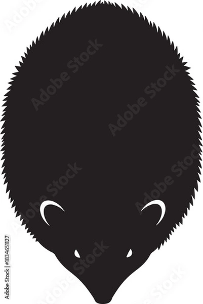 Obraz Hedgehog silhouette isolated on white background, top view, an animal with sharp spines, simple vector illustration