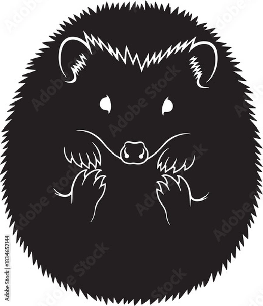 Obraz Stylized hedgehog illustration in black and white, a cute animal logo icon or graphic element, clean vector artwork.