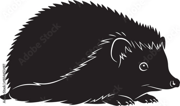 Obraz Hedgehog silhouette illustration, side view, stylized spiky mammal, isolated animal graphic design element