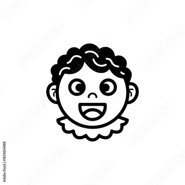 Obraz Charming Baby Face Icon with Curly Hair and Big Smiling Mouth Vector Illustration Simple and Happy
