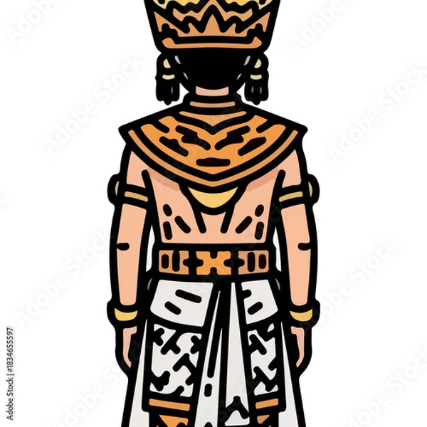 Obraz Traditional Indonesian Man Wearing Elaborate Crown and Festive Attire Facing Back View Vector Illustration