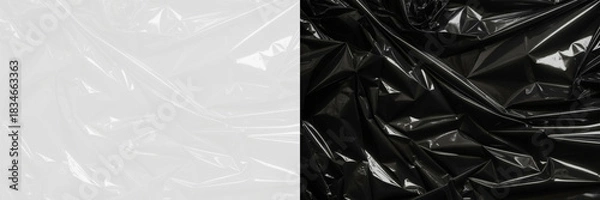 Obraz Crumpled Black Plastic Texture Isolated on Background