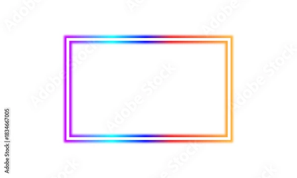 Fototapeta Blue neon rectangular frame. Glowing LED light border. Laser line effect with empty center. Futuristic neon sign design. Isolated on transparent . Perfect for digital art, posters, mockups. Vector.