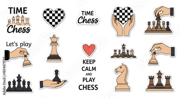 Fototapeta A collection of chess themed stickers for players and enthusiasts.