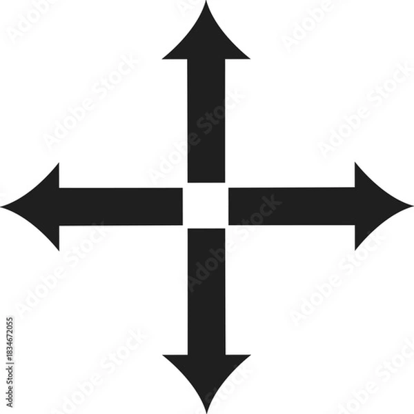 Fototapeta Four-way direction arrow icon | black expand move arrows pointing up, down, left, right | navigation and interface symbol