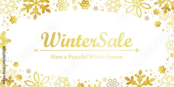 Obraz ゴールド雪の結晶とWinter Sale文字の冬セールバナーデザイン（冬季プロモーション用）コピースペース カード