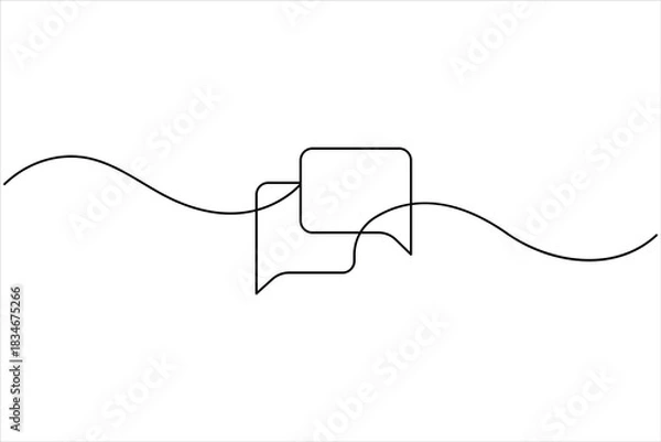 Fototapeta Speech bubble continuous one line art drawing of Empty speech minimalist linear illustration, One line drawing of conversation dialogue bubbles vector