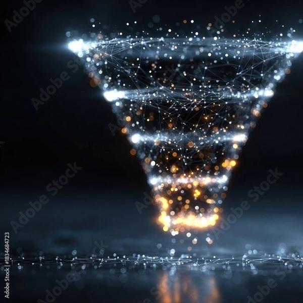 Obraz Abstract digital art of a glowing vortex with particles and lights.