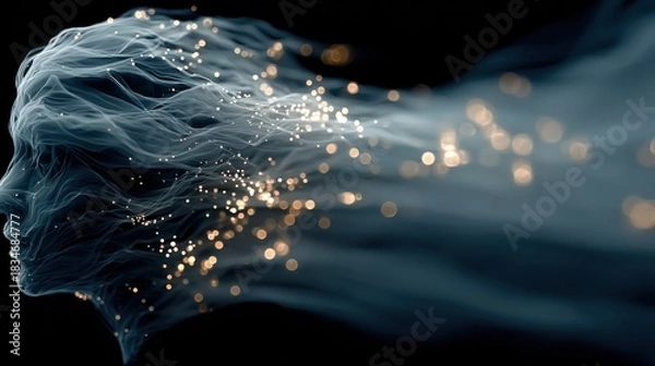Obraz Abstract Human Head Silhouette with Glowing Particles and Flowing Energy.