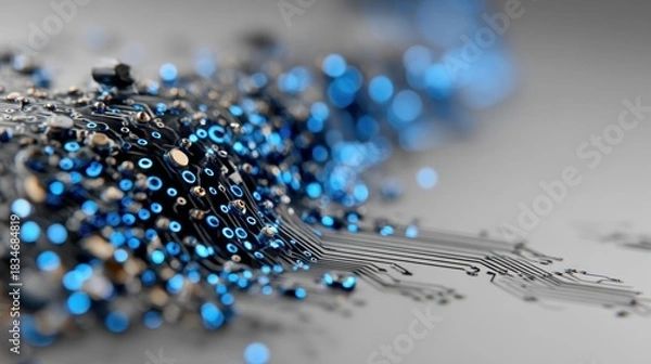 Obraz Abstract Technology - Blue Fiber Optics and Circuit Board.