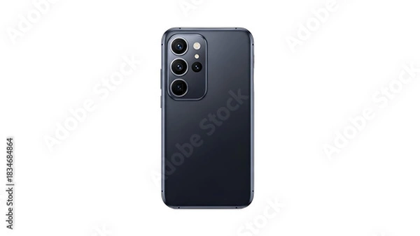 Obraz Rear view of a modern dark smartphone with triple camera isolated on transparent background