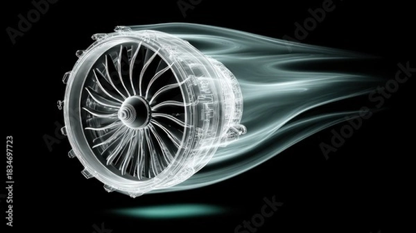 Obraz Futuristic jet engine design with dynamic flow visualization at high speed