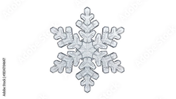 Fototapeta Detailed Transparent Snowflake Ornament with Intricate Crystalline Structure and Shimmering White Accents Isolated on a Black Background Representing Winter Elegance and Cold Weather Festivities