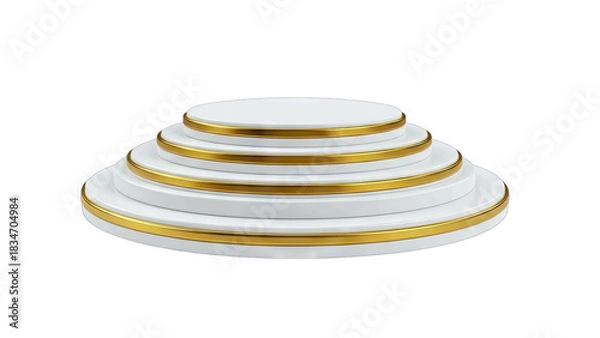 Fototapeta Elegant White and Gold Tiered Podium With Circular Steps and Shiny Metallic Edges Isolated On Transparent Background Ideal For Award Ceremonies And Presentations