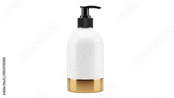 Fototapeta Elegant White Lotion Bottle with Gold Base and Black Pump Dispenser on Transparent Background