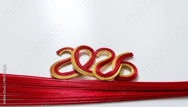 Obraz 赤と金の帯紐で形作られた2026の正月デザイン generative ai