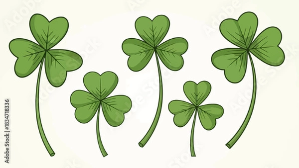 Fototapeta A cluster of vibrant green shamrocks, symbols of good luck and St. Patrick's Day, on a subtle background
