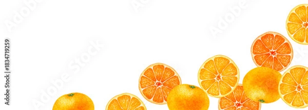 Obraz みかん　果物　背景 フレーム 横長　水彩 イラスト