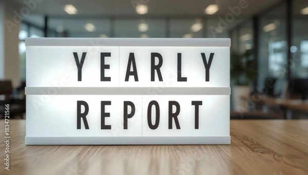 Fototapeta Yearly Report  Professional Light Box on Wooden Table in Modern Office for Business Success, Growth, and Corporate Strategy