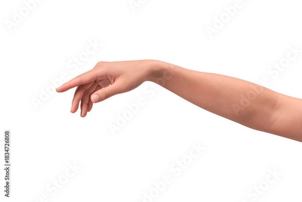 Fototapeta Close-up of a beautiful empty hand gesture isolated on a transparent PNG.
