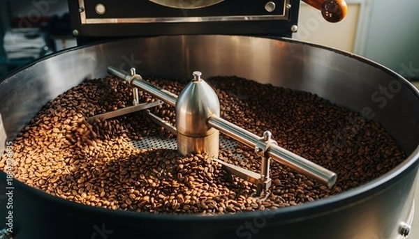 Obraz Roasting Perfection A Close-Up of Coffee Beans in a Roaster