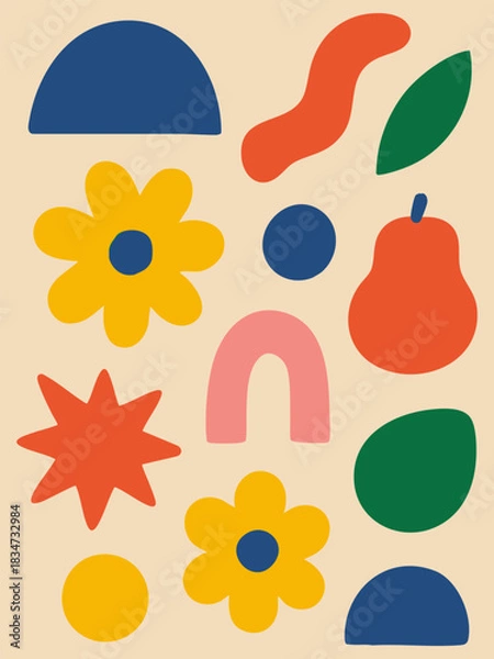 Obraz Summer nature icon set illustration with sun collection symbol vector design element pattern