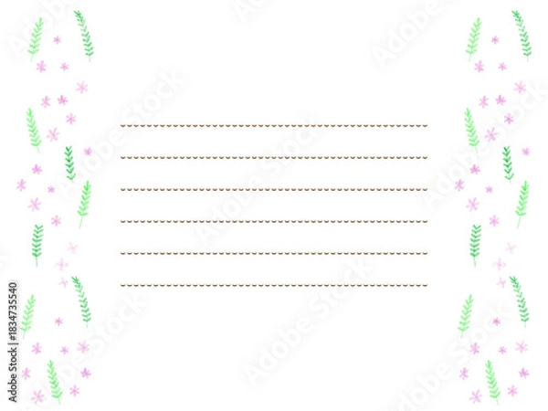 Obraz 春の優しい色使いの色鉛筆植物の白バックフレームイラスト素材