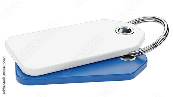 Fototapeta Two Blank Key Tags One White One Blue Stacked Together On A Transparent Background With A Metal Ring Attaching Them Together Product Photography For Copy Space