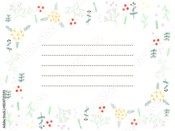 Obraz かわいいお花の手描き色鉛筆フレーム