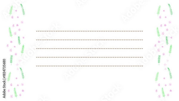 Obraz 春の優しい色使いの色鉛筆植物の白バックフレームイラスト素材